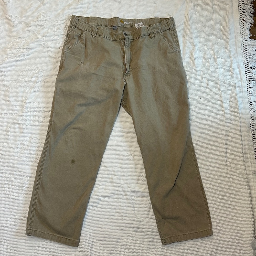 Carhartt Relaxed Fit Work Pants Men's 42x30 Tan Canvas Carpenter Utility Distres